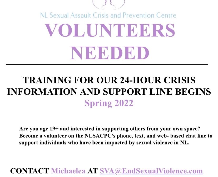 NL Sexual Assault Crisis and Prevention Centre is now accepting applications for their next session of Volunteer Training!